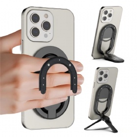 phone stand,finger ring iphone holder,Magsafe phone grip magnetic foldable portable travel essentials tripod  base cell phone holder,work with car mounts,compatible with all mobile phones-Black